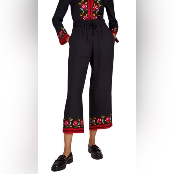 Kate Spade silk blend pants with Rose Border - NWT - Size Large - Picture 7 of 16